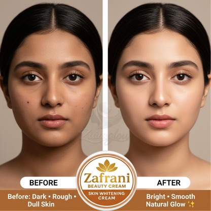 Before and after results of Zafrani Beauty Cream for brighter skin
